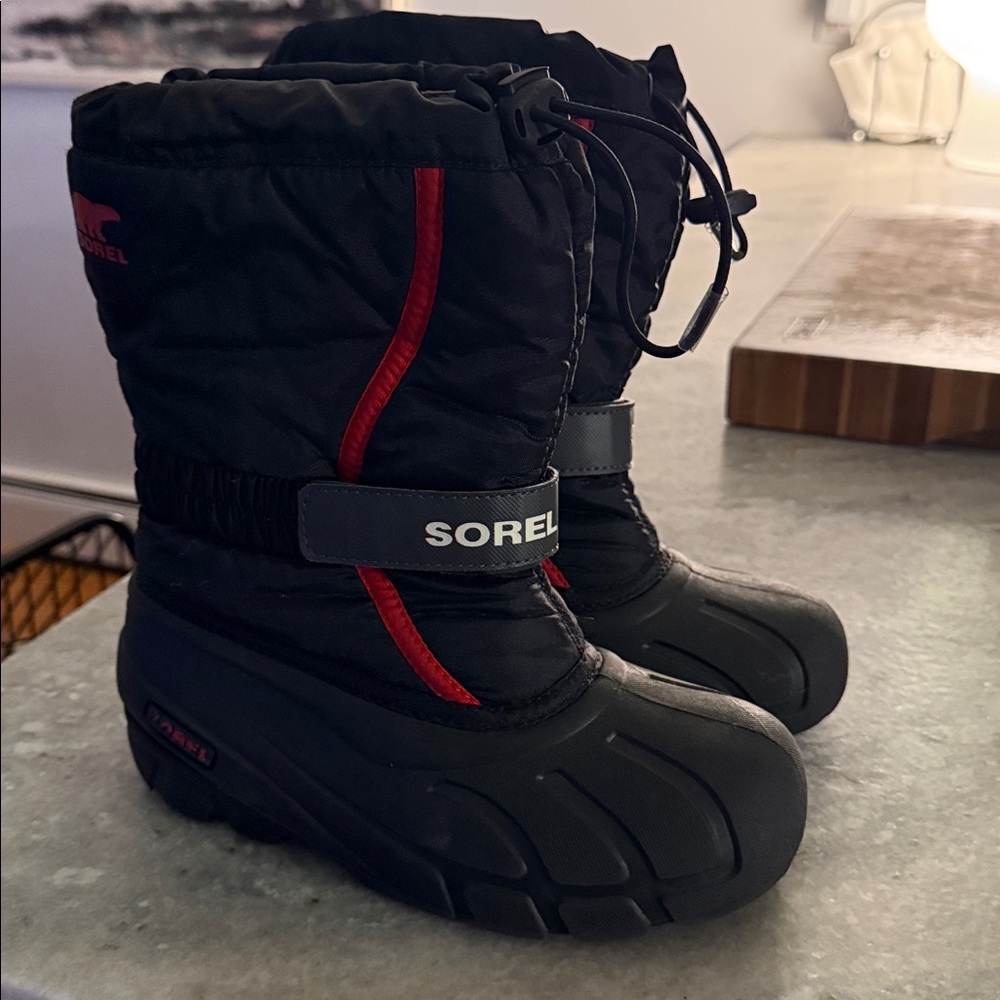 Sorel Kids' Black and Red Snow Boots
